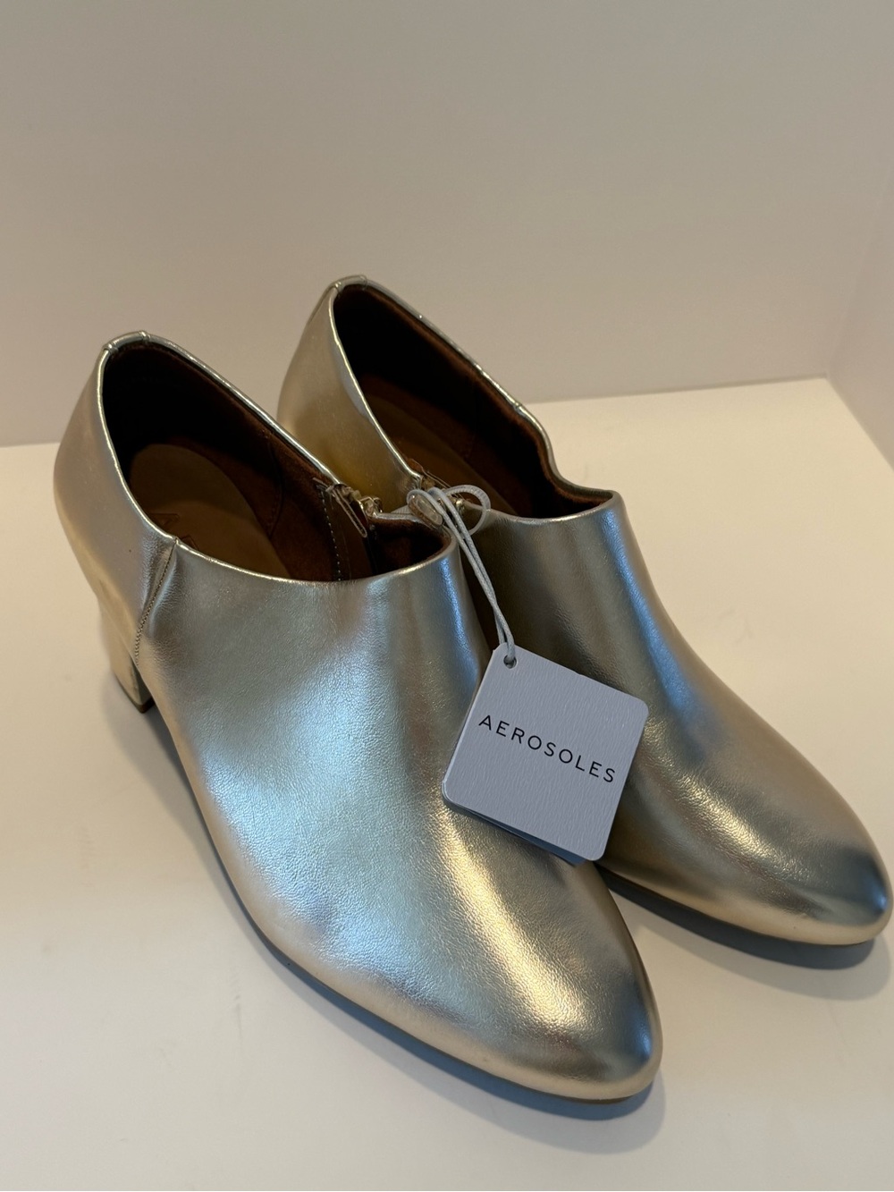 Aerosoles Gold Metallic Zip Booties Block Heel Comfort Shoes NWT